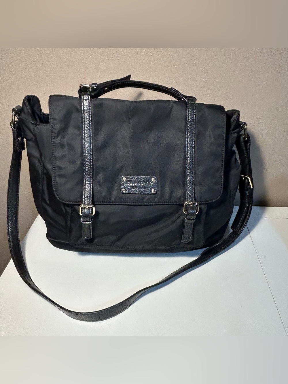 Kate Spade Black Nylon Buckle Messenger Shoulder Bag Work Travel